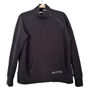 Peloton Women's Black Ribbed Mock Neck Asymmetric Zipper Pullover Sweater Size L